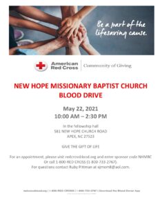 New Hope Blood Drive - Give the Gift of Life @ New Hope Missionary Baptist Church