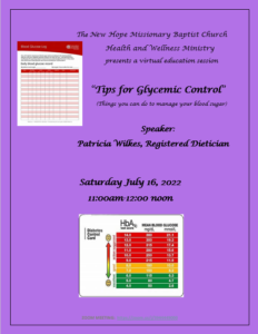 HEALTH AND WELLNESS MINISTRY VIRTUAL EDUCATION SESSION: "TIPS FOR GLYCEMIC CONTROL